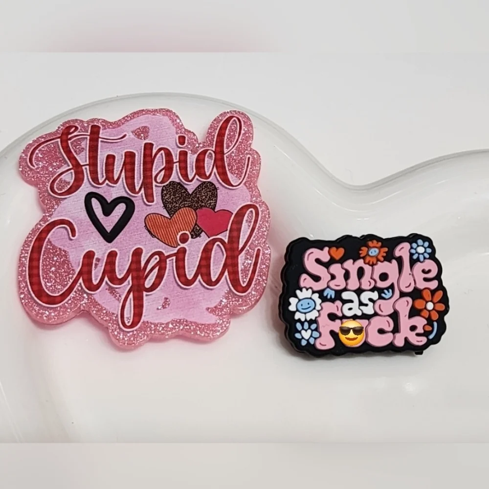 Acrylic Flatback Beads Valentine Stupid Cupid‎ Spicy Single AF Badge Keychain